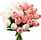 28 Pcs Artificial Tulips, 13.5 Inches PU Faux Tulip Flowers for Spring Easter Celebration Mother’s Day Brunch Table Decor(White+Pink